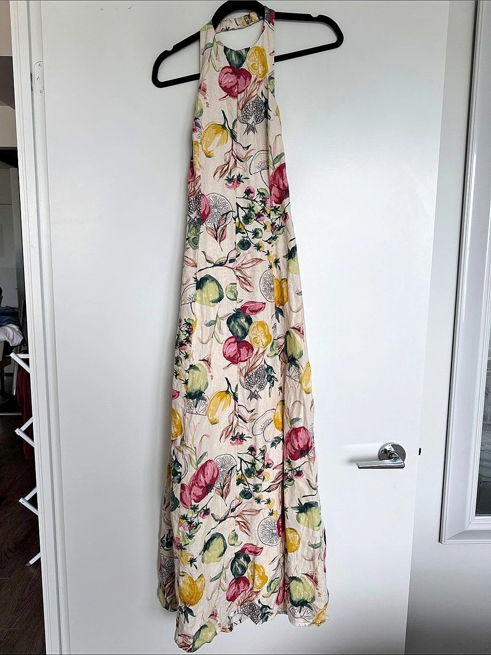 Floral Linen Maxi Dress in Cream & Pink
